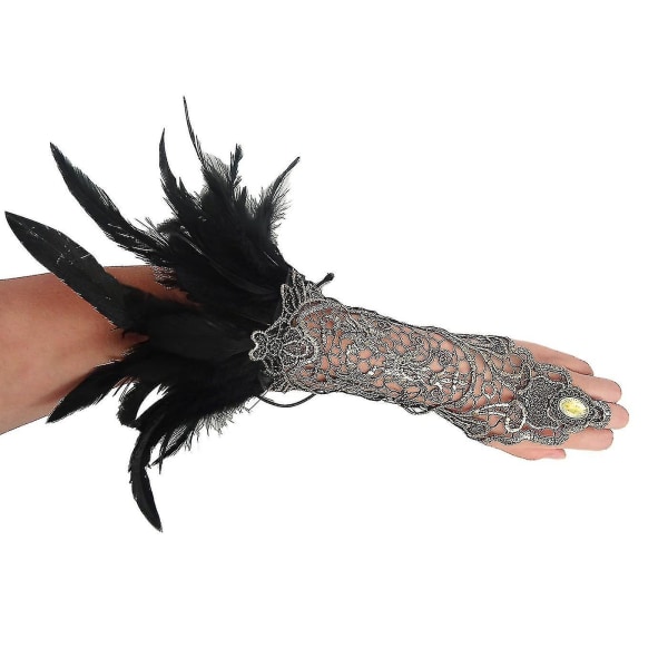 Kvinners vintage fjær blonder fingerløse lange hansker stretch håndledd mansjetter armbånd til bryllup Halloween fest