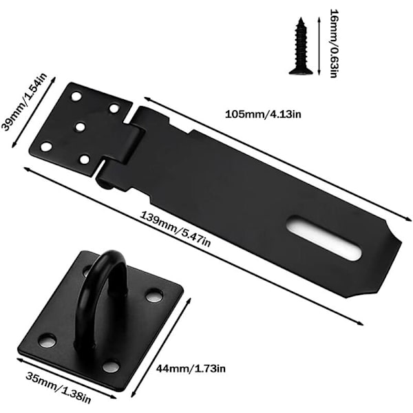 2-delat dörrhänglås, Hasp Hasp Hasp Lock Dörrspärr med skruvar, 4 tums häfthänglås, rostfritt stål matt svart finish，