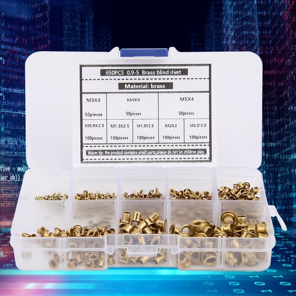 Messingmaljer Nitter Kit - 650 stk, hul metallknapphullmaskinvare