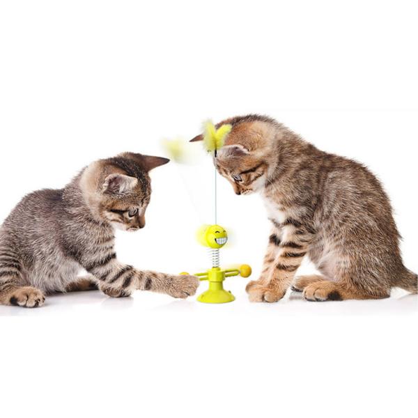 Funny Cat Stick Cat Toy, Funny Windmill Kitty Balance Car Cat Pole, Funny Feather Cat Legetøj (Turning Windmill Lake Blue)