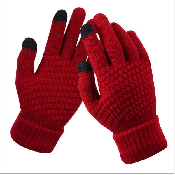 Vinter Touch Screen Handskar Tjocka Varm Stickade Stretch Handskar Imitation Wool Full Finger Outdoor red