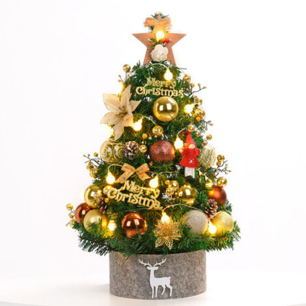45 cm lite kunstig juletre, lite juletre med LED-lys, for høytider, juleselskaper, gull