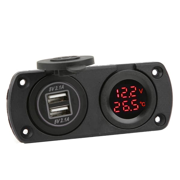12V Bil Dobbelt USB Oplader Cigarettænderstik Rød Temperatur Voltmeter