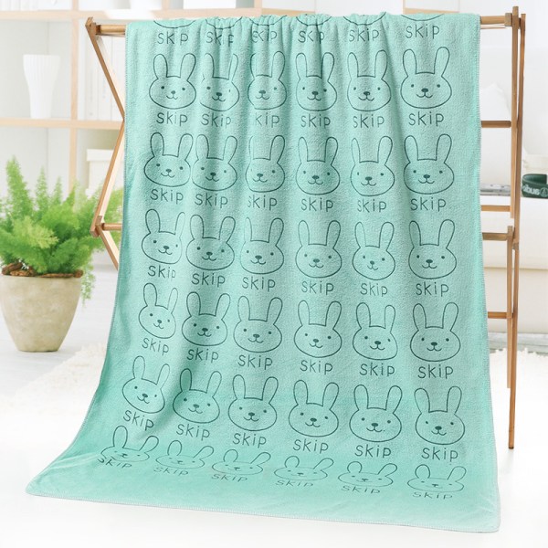 Mikrofiberbadehåndkle 70*140 Absorberende tegneserietrykt mykt, vanlig preget badehåndkle for voksne (cyan kaninhode)