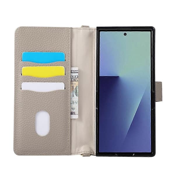 Kompatibel med Samsung Galaxy Z Fold8 Ultra Plånboksfodral Triangulär skarvning Dragkedja Läder Telefonfodral med handledsrem Grey