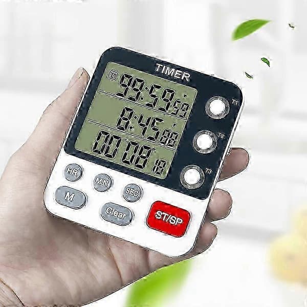 Digital kökstimer med minnesfunktion, 3-kanals upp-/nedräkningstimer White