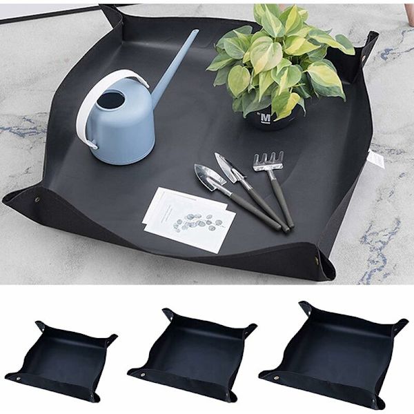 Plantepottemåtte Firkantet bærbar foldbar indendørs plantetransplantation Vandtæt pottepresenning Sort - 75cm×75cm,
