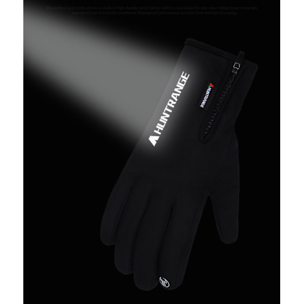 Vinter skihandsker lynlås mænd og kvinder vandtæt udendørs sport ridning plus fløjl tykke varme handsker touch screen Mountaineering XL Sort