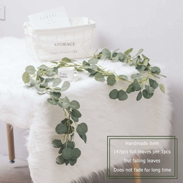 Kunstig Eucalyptus Grønne Blade Garland, 200 cm Håndlavet Eucalyptus Vine Home Decor, Bryllupsvægdekoration, Julefane