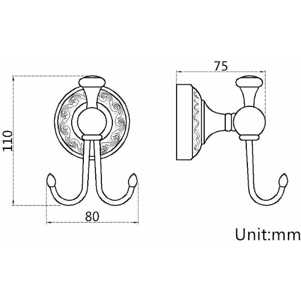 Koukut Antiikki Design Seinälle asennettava Double Hooks Kylpyhuone Messinkijalusta Double Hooks