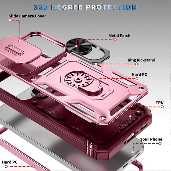 Til Samsung Galaxy A56 5G Deksel TPU+PC Slide Camshield Støtteben Telefondeksel Multicolor Dark Red