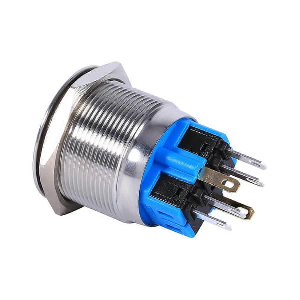 25mm 12V 6 Pins Vanntett Rustfritt Stål Selvlåsende Trykknapp Bryter Blå LED 12