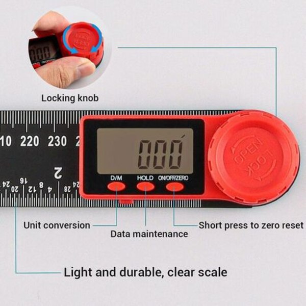 Digital vinkelgradient, 2 i 1 digital gradskiva, stor LCD-skärmslinjalmätverktyg, 360° elektronisk goniometer,