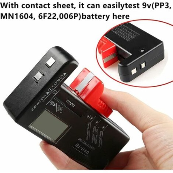 Digital batteritester, Universal batteritester, batteritester, til AA, AAA, C, D, PP3, 9V, 1,5V, knapbatterier - W