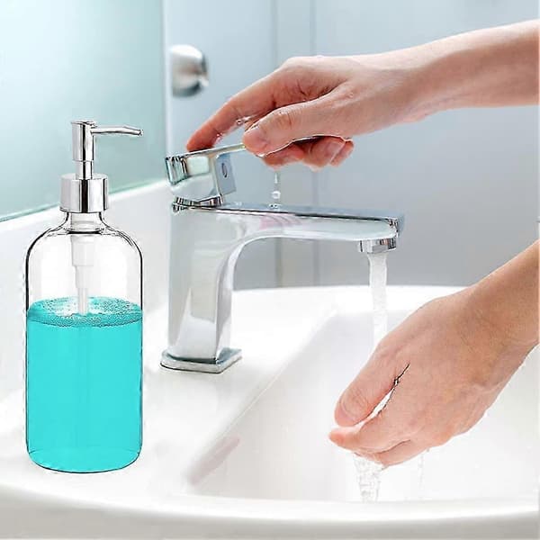 Sæbedispenser Klar Glas Sæbedispenser med Pumpe 16 Oz Genopfyldelig Flydende Håndsæbedispenser til Badeværelse Køkken Transparent color