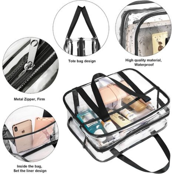 Stor gennemsigtig kosmetiktaske Gennemsigtig toilettaske Tyk PVC-taske Gennemsigtig lynlås blepose Strandtaske (sort)