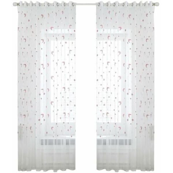 Rene voile vindusgardiner Soveromsgardinring Topp brodert Star And Moon Stue (2 Peneler, 39''Bx78''L), Rosa
