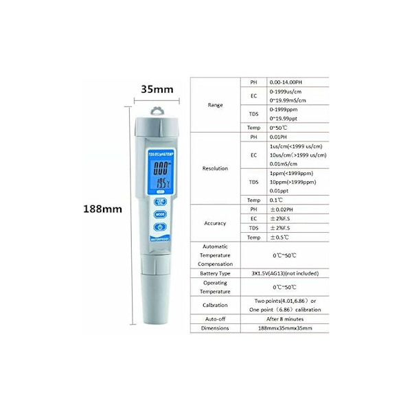 Håndholdt pen Type Vandkvalitetstester Fire-i-en tester