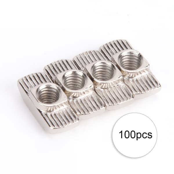 Förnicklade T-spårsmutter i kolstål M6 100-pack