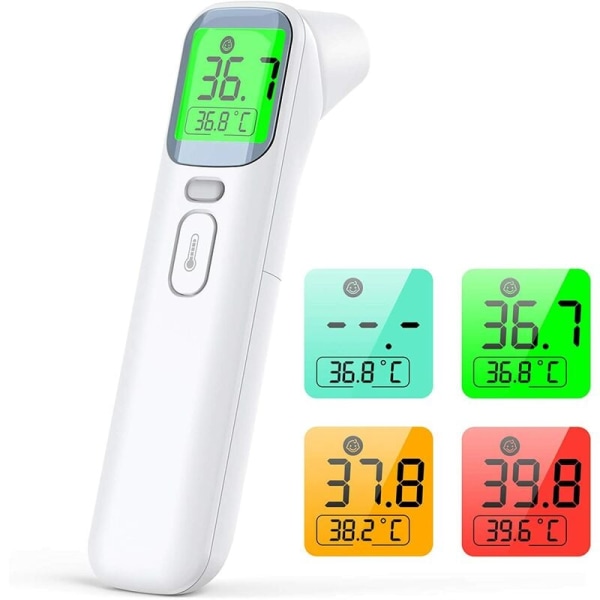 3 i 1 infraröd panna, 4-färgs bakgrundsbelyst digital display, beröringsfri panntermometer med feberlarm, vuxentermometer med minnesfunktion,