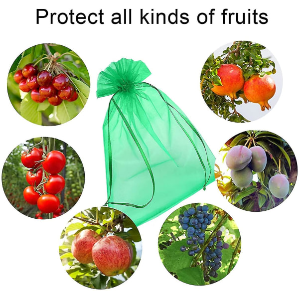 100 sidepussia, joissa kiristysnyöri hedelmien suojaamiseksi Grass green 10*15cm