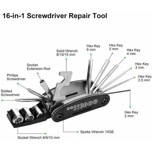 16-i-1 multifunktions foldecykel Cykel Cykel Mekaniker Kombination Reparationsværktøj Sæt med unbrakonøgle Mu