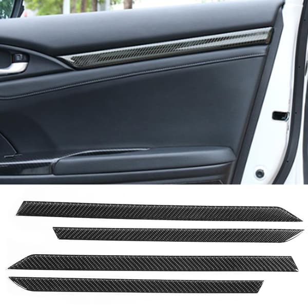 4 st Kolfiberstil Inre Dörrpanel List Trim Bil Interiör Skydd Modifiering Passar Honda Civic 10:e 2016 2019