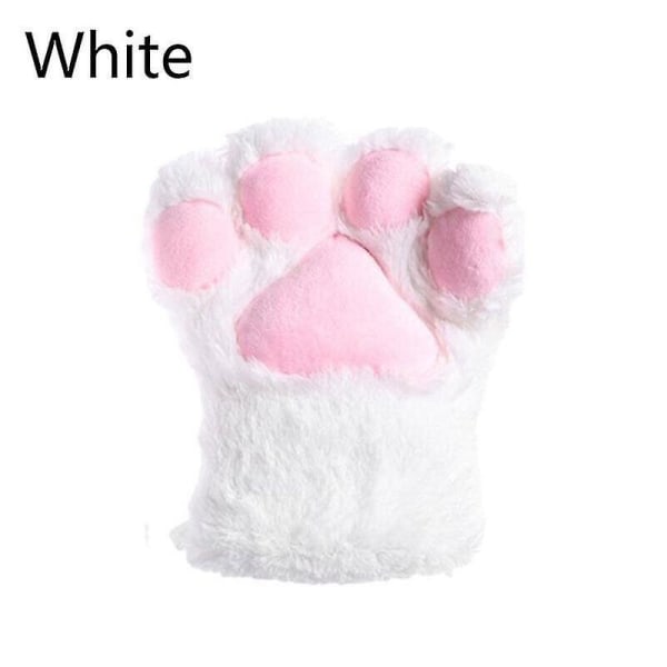 Kvinder Bear Plys Cat Paw Claw Handsker Vinter imiteret Fur Fingerless Vanter Handsker White