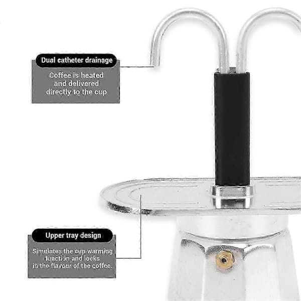 2-kopps kaffetrakter, 100 ml mini kaffekanne dobbelthodeutgave 0125
