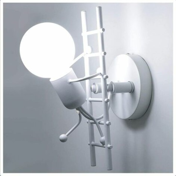 Indendørs kreativ metalvæglampe, tegneseriesengelampe, E27 LED-væglampe til børneværelse i stuen (krybende, hvid)