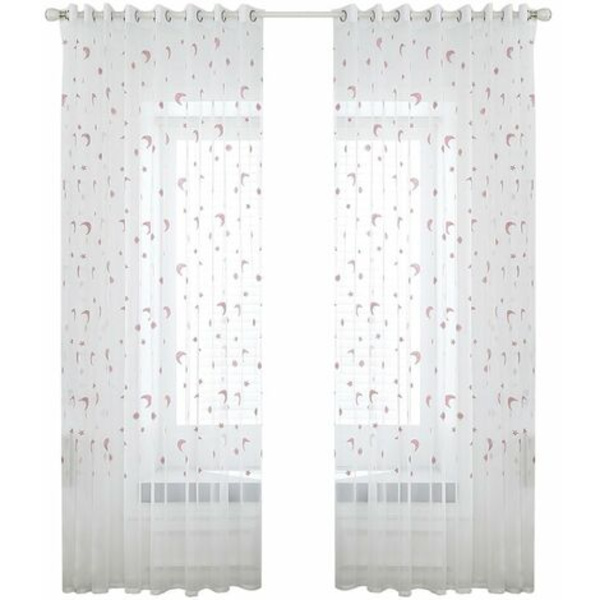 Rene voile vindusgardiner Soveromsgardinring Topp brodert Star And Moon Stue (2 Peneler, 39''Bx78''L), Rosa