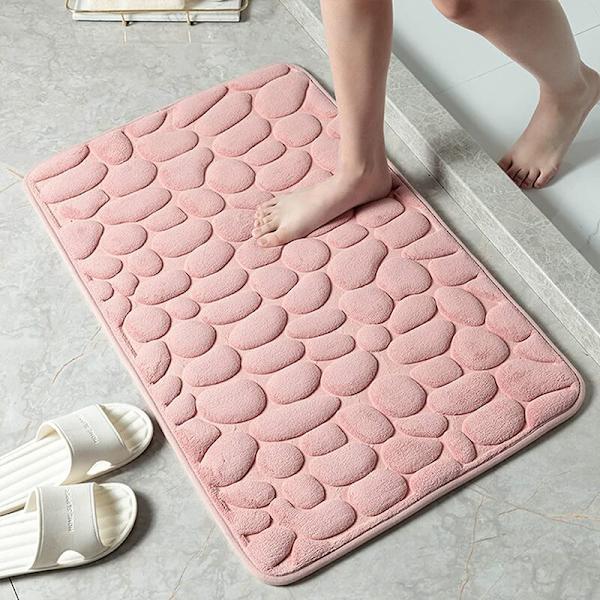 40*60CM Pink Badeværelsesgulvmåtte Absorberende Pebble Pude Maskinvaskbar Badeværelsesmåtte