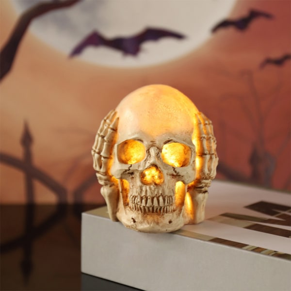 Skräck Skull Ornament Glödande Skull Head Resin Staty Halloween dekoration rekvisita