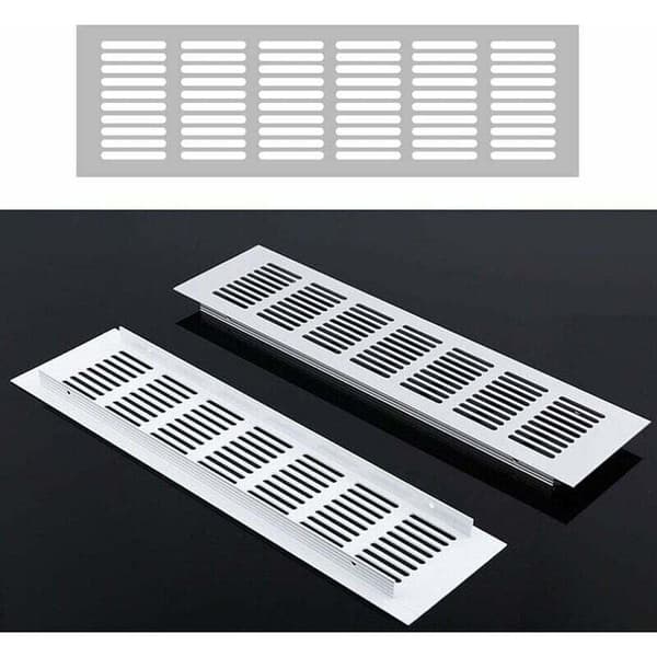 Set med 2 rektangulära ventilationsgaller i aluminium, 80 x 250 mm. Skruvmontering. För kontor och kök. Optimerad luftcirkulation.