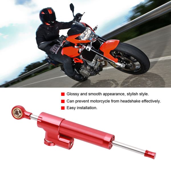 Universal Motorsykkel Aluminiumlegering Styredemper Stabilisator Sikkerhetskontroll (rød)