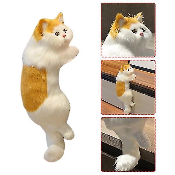 Söt plysch kattprydnader Statyett Hem Skrivbord Tv Hängande leksak Dekor Bildekoration Gosedjur Skulpturer Yellow cat