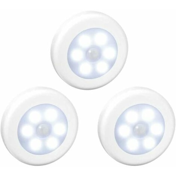 Trådløs bevegelsessensor LED-lys for skap, trapper, gang, kjøkken, soverom (3 stk) (hvitt skall (hvitt lys)
