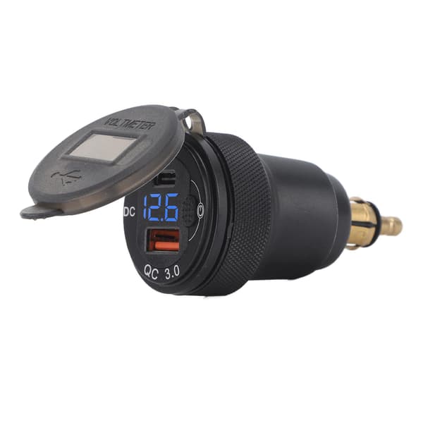 QC3.0 PD USB-oplader hurtigopladningsadapter 12V til 24V DC til 1 2 3-serien EU-stik blå