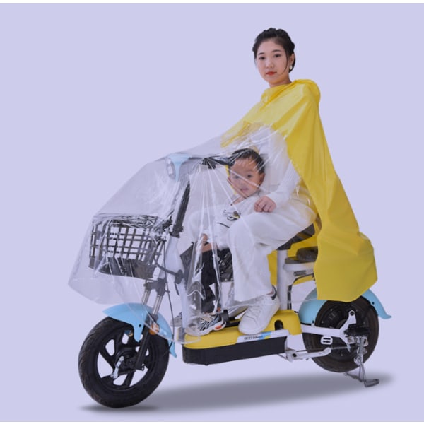 Ingen speil enkelt gult batteri elektrisk bil regnfrakk enkel dobbel motorsykkel kvinne gjennomsiktig lang full kropp stormsikker regnponcho