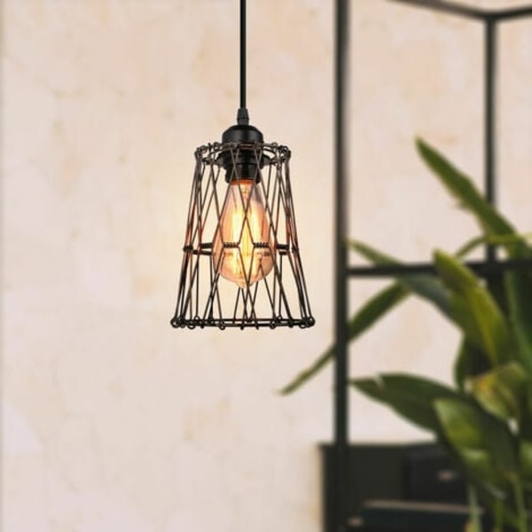 i 1 DIY Retro Pendant Lysekrone E27 Shade for Soverom Stue Bar Svart 1stk - Svart