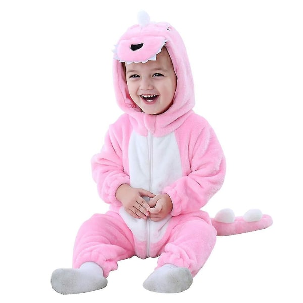 Baby Dinosaur kostym Barn Söt Hoodie Jumpsuit Halloween A-Pink 12-18 Months