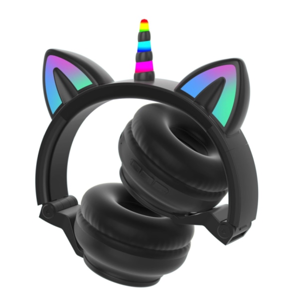 Shiny Cute Cartoon Cat Ears Trådløs Subwoofer Unicorn Headset Bluetooth Headset (sort)