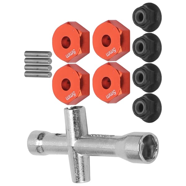 RC Sykkelnav Akseladaptersett 12mm 5mm M4 Låsemutter Rød