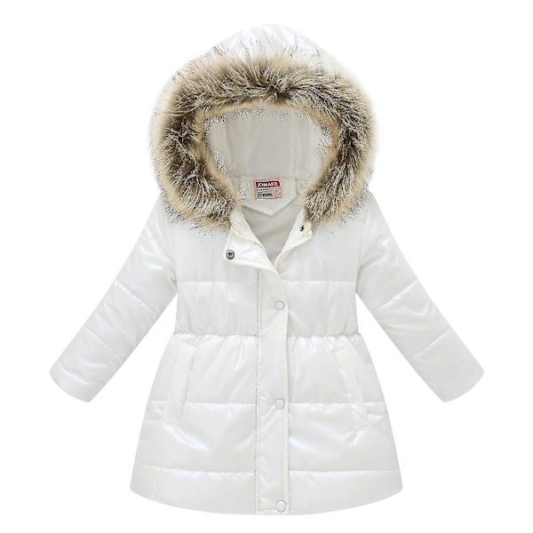 Børne polstret jakke Lang krave hætte polstret jakke 130cm White