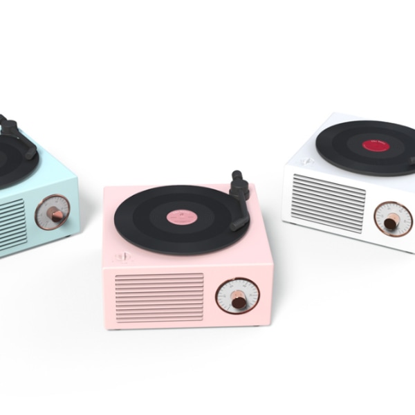 Liten trådlös stationär retro multifunktionsljud Bluetooth vinylskivspelare (rosa)