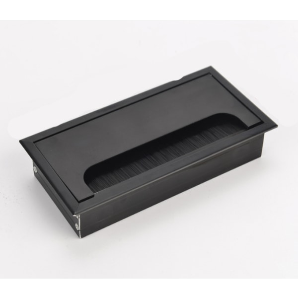 Förtjockad aluminiumlegering skrivbord gängbox skrivbord genom den svarta fyrkantiga kabellådans cover 80mm*160mm,