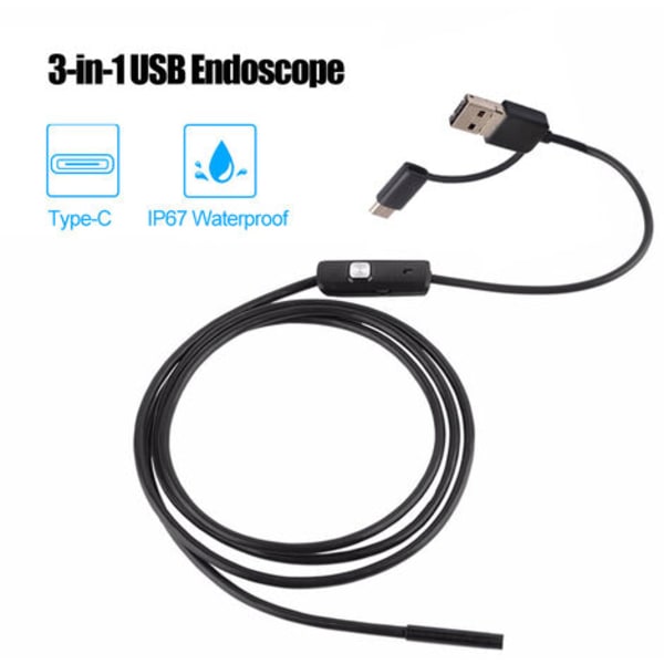 Endoskop 3 i 1 IP67 AN100 vattentätt industriendoskop, 10m sladd (flexibel) 7mm sond - 10m sladd (flexibel) 7mm sond