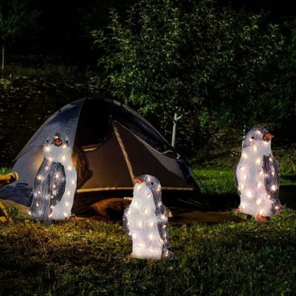Christmas Penguin Light 3 stk 20 LED vanntett varm gul hage julelys innendørs og utendørs dekor