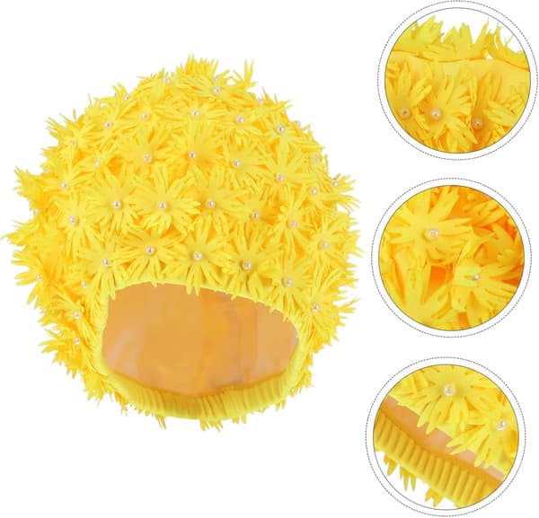 [HT]Badehætte Voksen Badehætte Vintage Blomster 3D Nylon 20X20CM Gul
