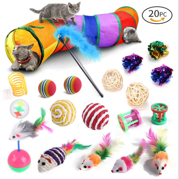 Pet Cat Legetøjssæt, Plysmus, Rainbow Channel Tunnel, Funny Cat Product (20 sæt)